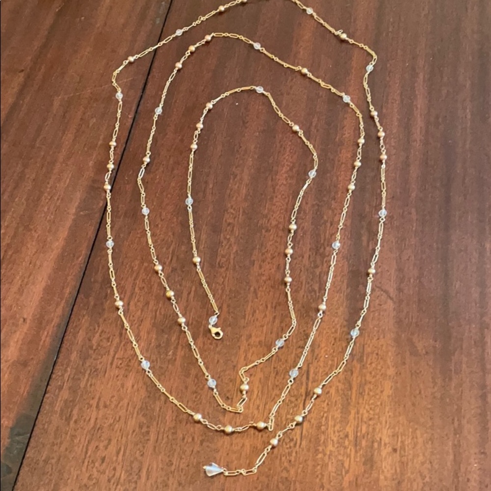 Gold tone extra long bead and chain necklace 80”